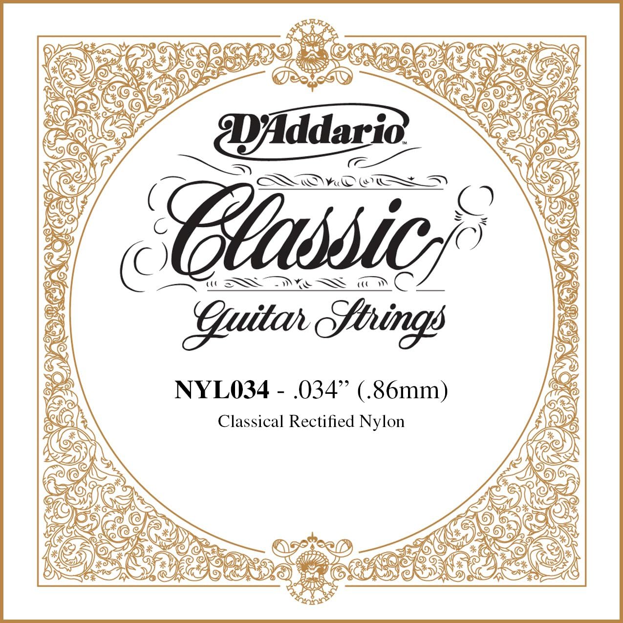 D'Addario .034 Rectified Nylon Single String for Classical Guitar, Silber, 034 gauge