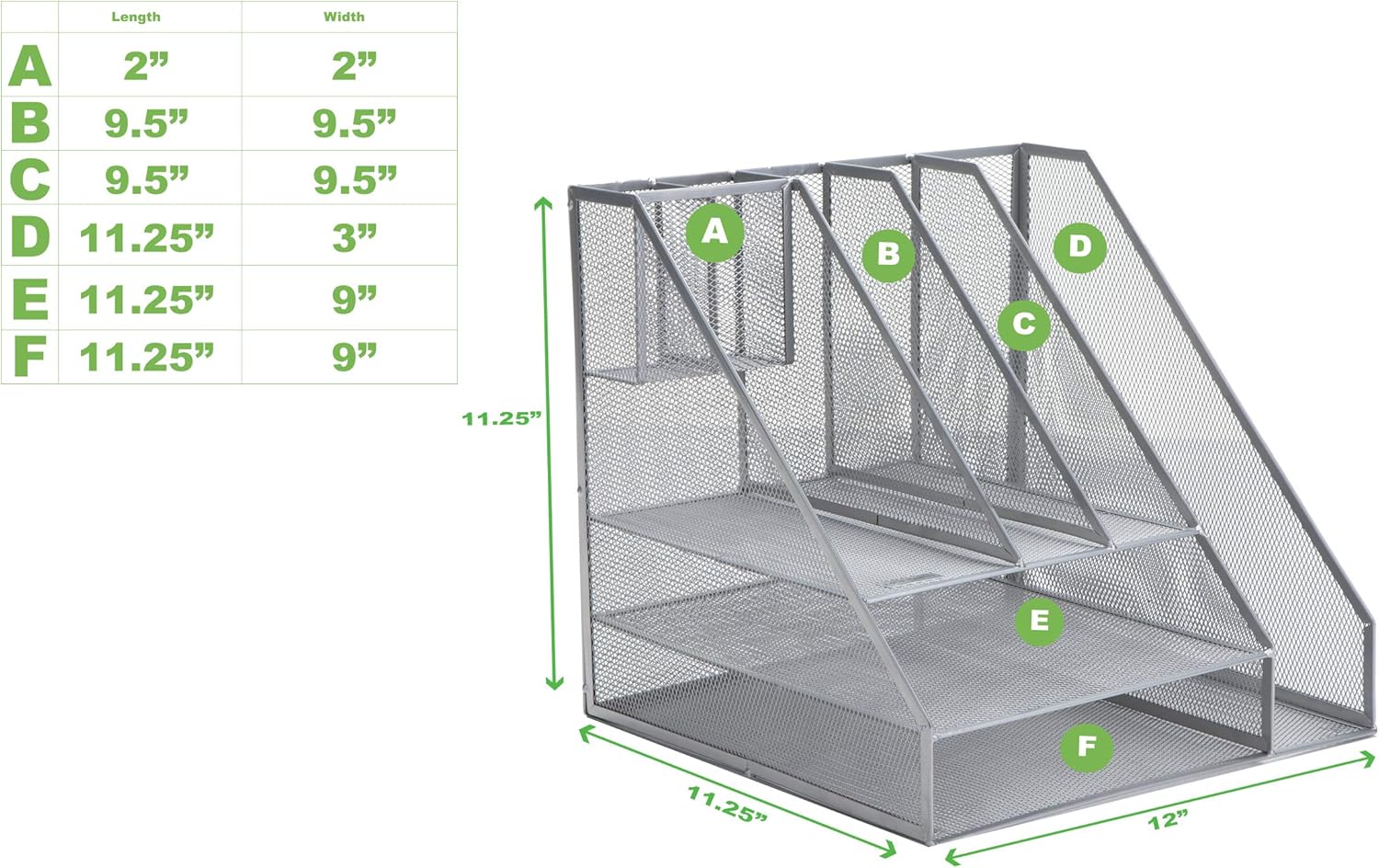 Mind Reader MESHORG-SIL Mesh Organizer 8 Compartments Desktop Document Letter Tray for Folders, Mail, Stationary, Desk Accessories, Silver: Home & Kitchen