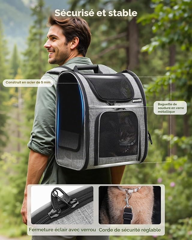 Sac à Dos Chat Chien Respirant, Sac Transport Chat Confortable, Gris