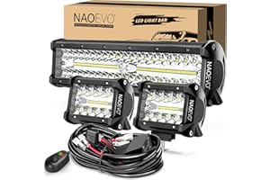 NAOEVO 12Inch LED Light Bar and 2PCS 4Inch LED Pod Lights, 420W 42000LM LED Fog/Driving/Off Road Lights Bar, Spot Flood Combo