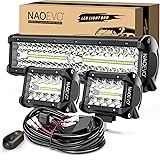 NAOEVO 12Inch LED Light Bar and 2PCS 4Inch LED Pod