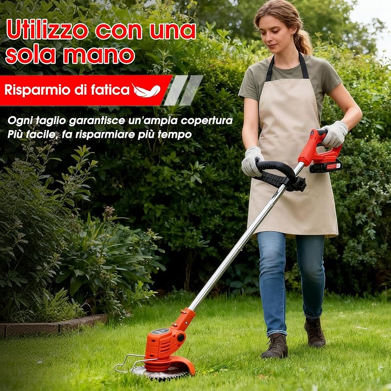Decespugliatore a Batteria, Decespugliatore Elettrico a Batteria, dotato di 2 batterie e 4 lame, Tosaerba a batteria Tosaerba Pieghevole da 800W,adatto per tagliare l'erba di prati e cespugli