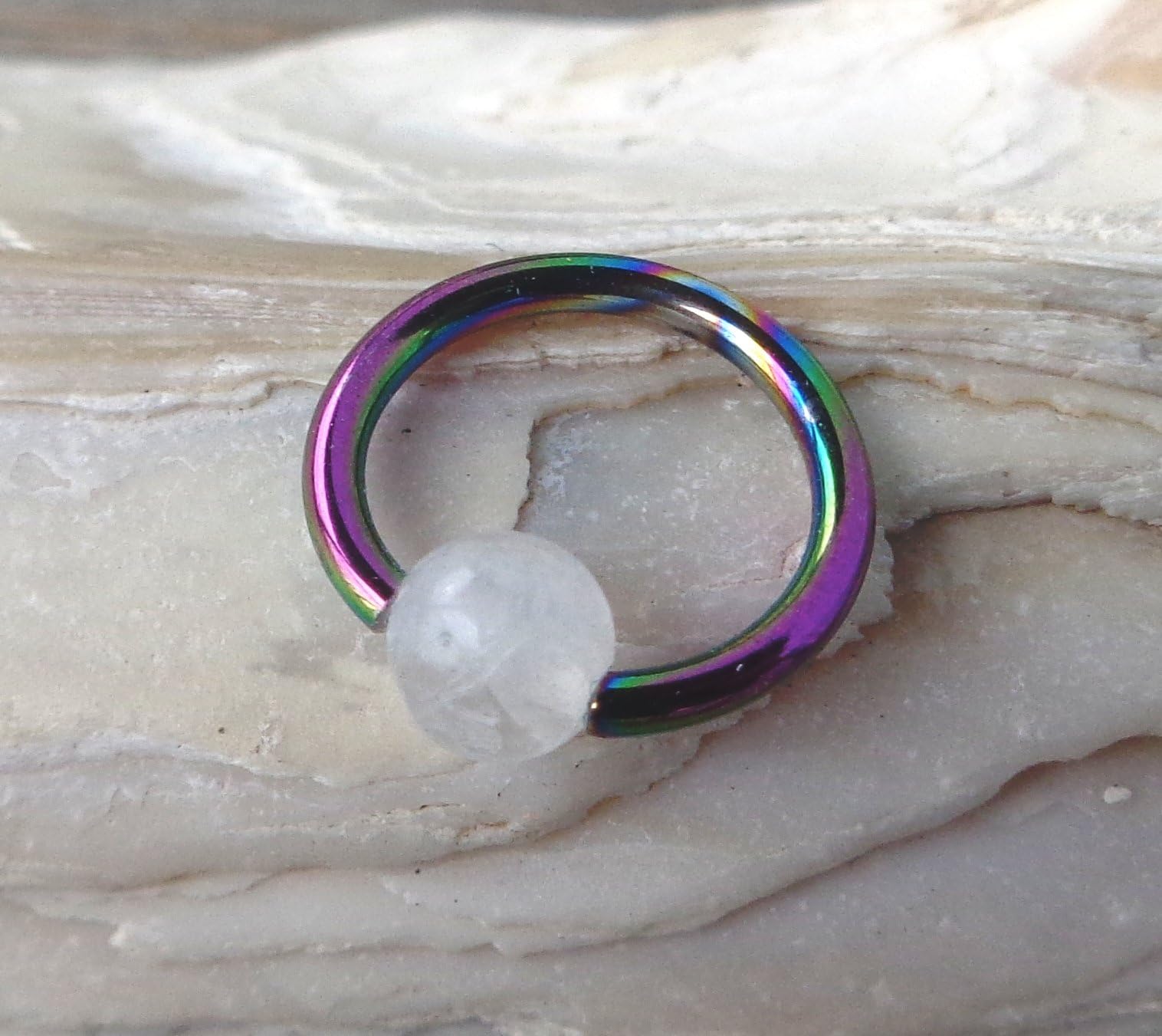 BCR Captive Rainbow Moonstone Bead Septum Upper Ear Daith Rook,Tragus,Cartilage,Hoop Earring,Nose Ring,Eyebrow Ring