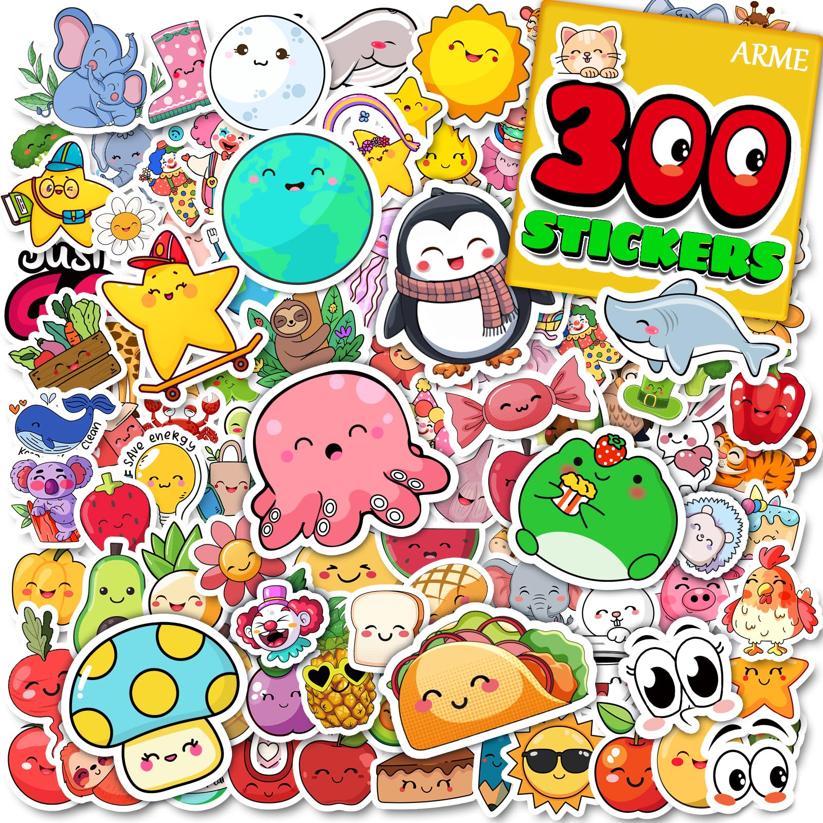 Photo 1 of Arme Stickers for Kids?300PCS Cute Vinyl Stickers for Water Bottles for Kids Classroom Decor?Easy Peel Kawaii Bulk Sticker for Skateboards and Notebooks, Laptop Sticker for Teens Girls Kid Adults