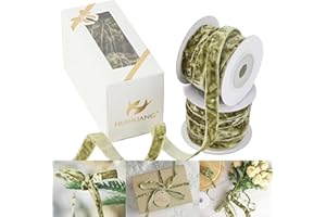 HUIHUANG Sage Green Velvet Ribbon 3/8" Crushed Velvet Ribbon for Christmas Tree Ornaments, Gift Wrapping, Wreath Decoration, Invitations, Holiday Home Decor, Bows, Flower Bouquet -10 Yards