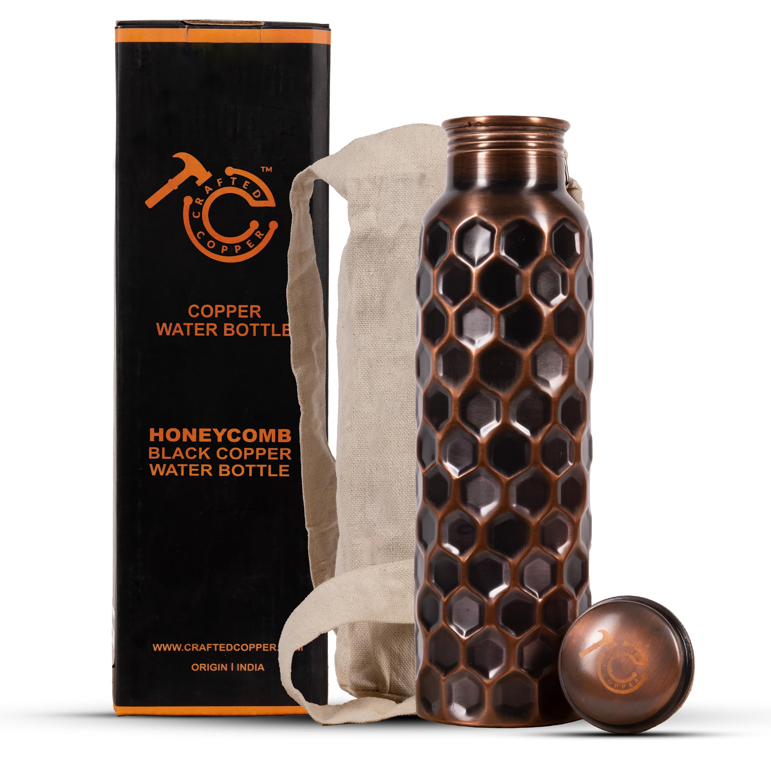 Photo 1 of 100% Pure Copper Water Bottle For Drinking 34 Oz Extra Large - Ayurvedic Copper Vessel For Drinking - Drink, Yoga, Fitness, and Daily Hydration - Enjoy The Healthy Benefits (Honeycomb)