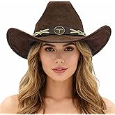 Wotfim Western Cowboy Hat for Women Men with Band Wide Brim Suede Cowboy Cowgirl Hat Western Style Hat