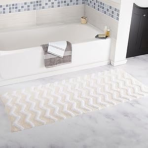 Lavish Home 100% Cotton Chevron Bathroom Mat - 24x60 inches - Bone