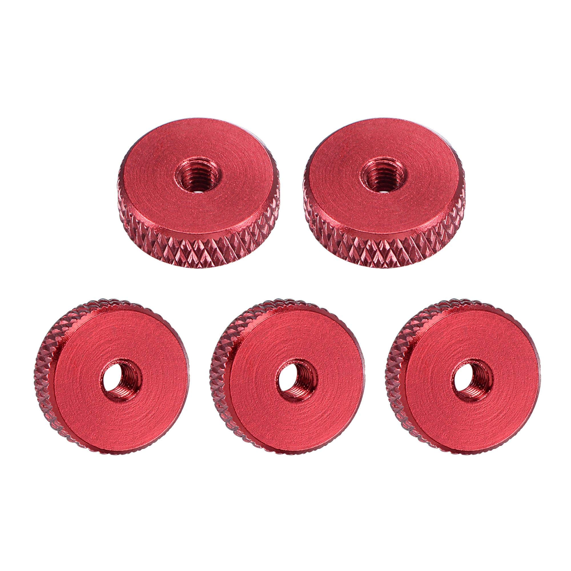 sourcing map Flat Knurled Nut - M3 x 12mm x 4mm Thumb Nuts Lock Adjusting Nuts Aluminum Alloy Red 5Pcs