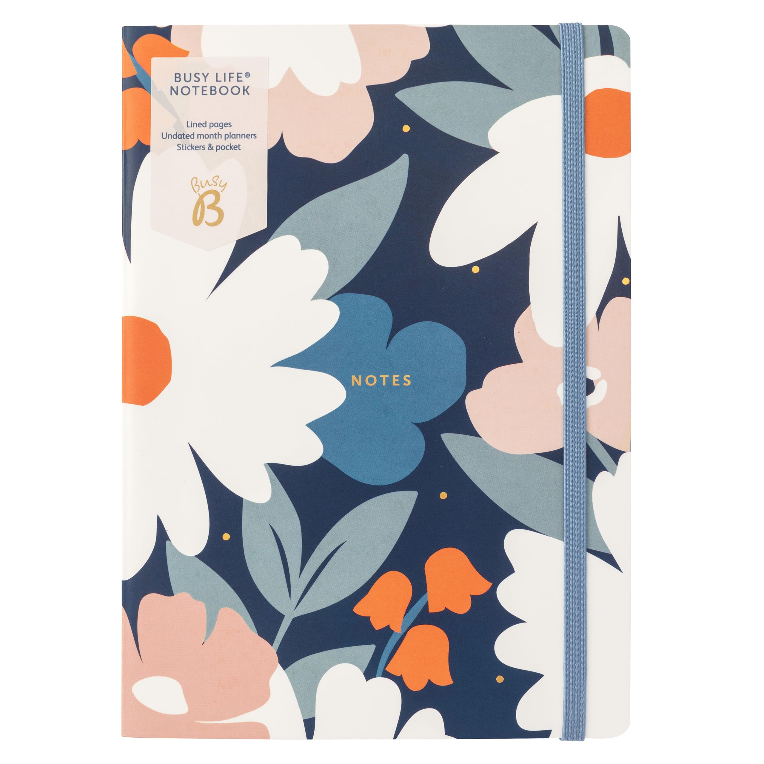 Busy B Busy Life Notebook - A5 Navy Daisy - A5 Notebook with Stickers and Monthly Planner — image 1