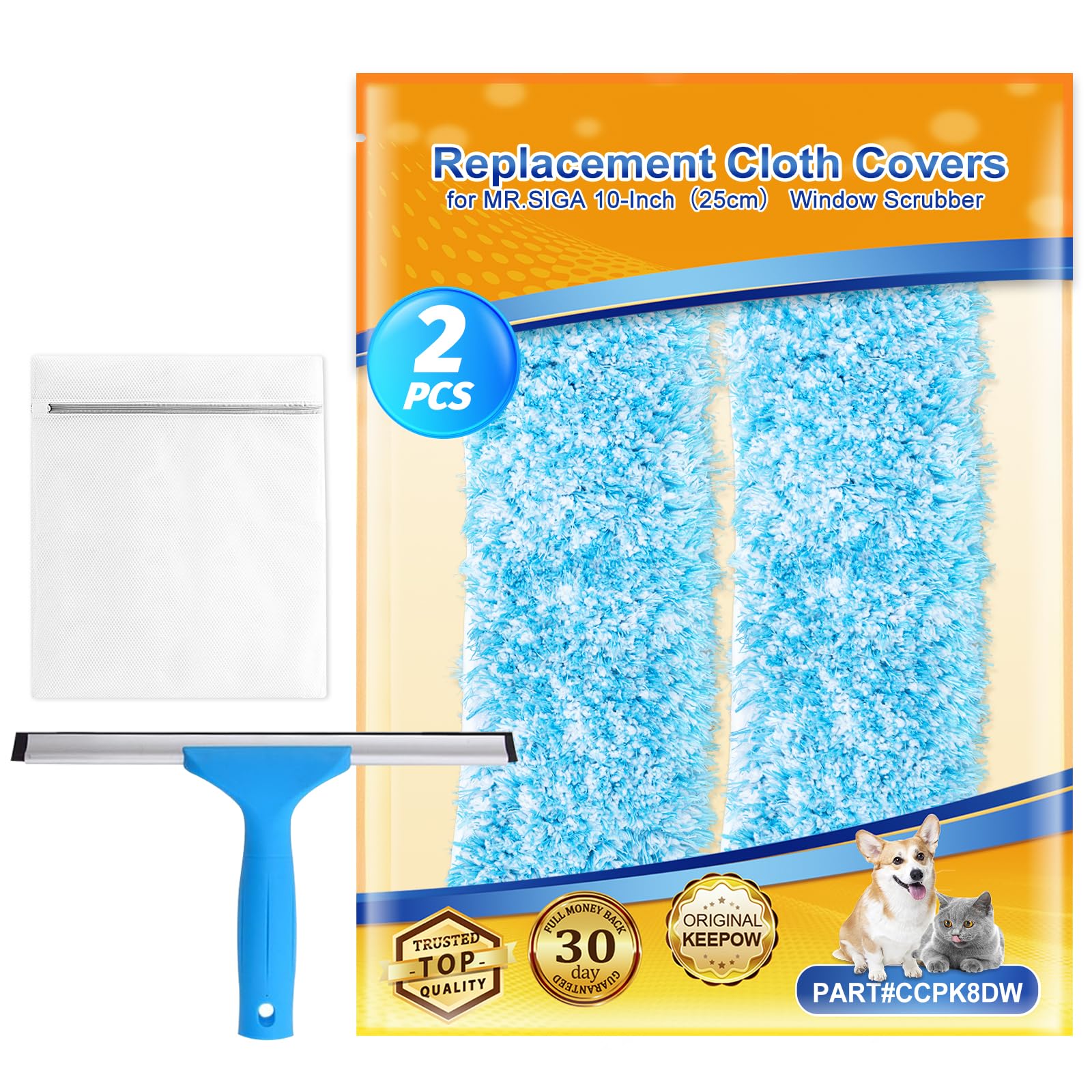 ZaKaBox 10" Microfiber Scrubber Replacement Head for MR.SIGA Squeegee, Universal 25 cm Window Cleaning Equipment, Scrubber Refill Sleeve