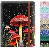 Rimilak Passport Holder, RFID Blocking Passport Cover Wallet Travel Essentials, Leather Travel Air Ticket Documents Organizer Protector for Women and Men, Red Mushroom