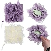 2 Pcs 2 in 1 Loofah Washcloth Combo, Soap Bar Loofah, Exfoliating Shower Pouf with Bar Soap Pocket for Bathing, Cleansing and Smooth Skin (Beige, Purple)