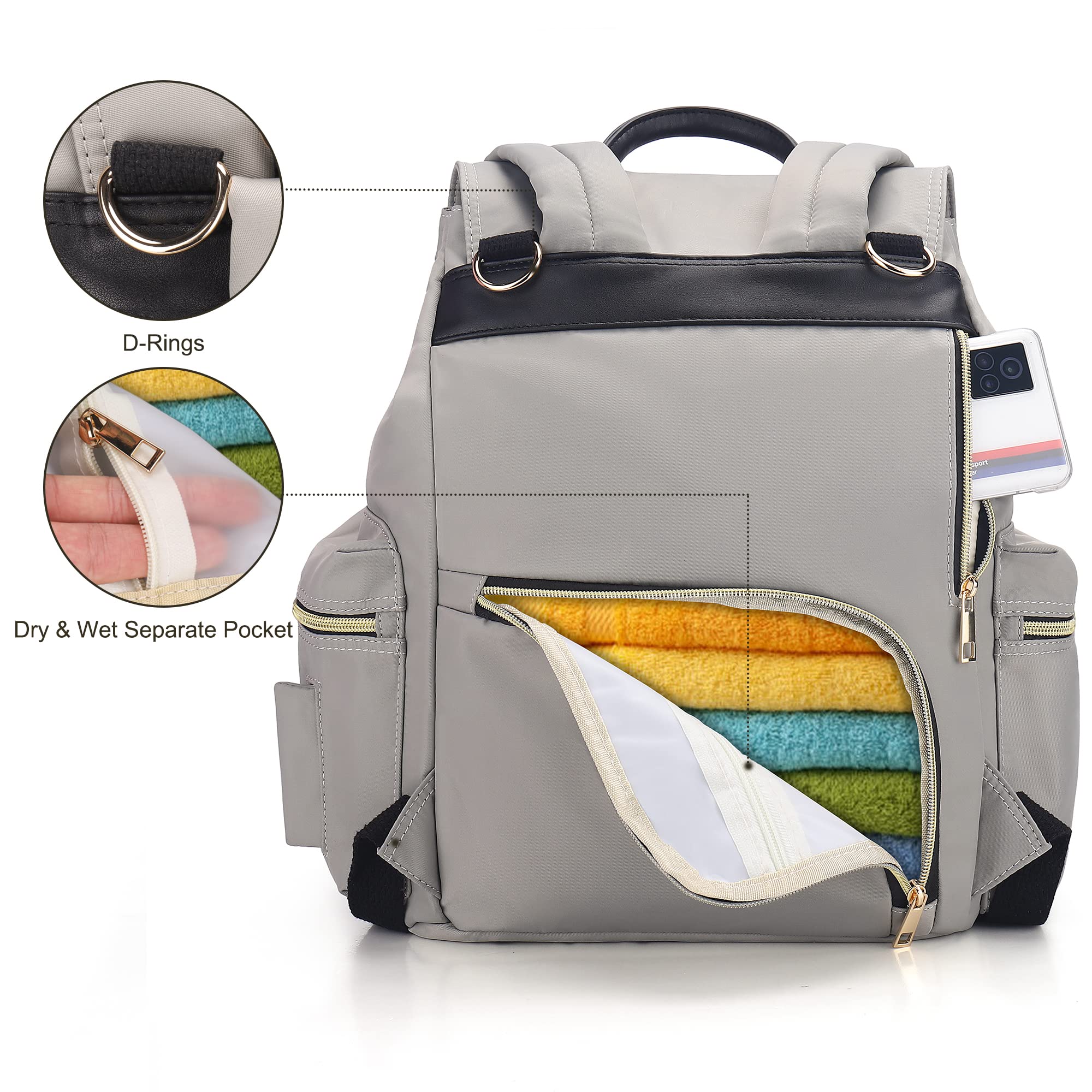 VS VOGSHOW Diaper Bag Backpack, Multifunction Stylish Travel Baby Bag Backpack with Crossbody Strap, Maternity Nappy Bag