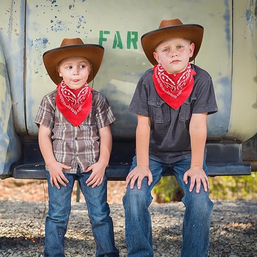 Xtinmee 30 Pack Kids Cowboy Hat with Red Bandanna Western Cowboy