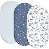 Gllquen Baby Muslin Bassinet Sheets 3 Pack, Breathable Elastic Cozy Fitted Cotton Bassinet Mattress Sheet for Baby Boy Girls, Fit for Hourglass Oval Rectangular Cradle Pad Sheets 33"x17" (Star)