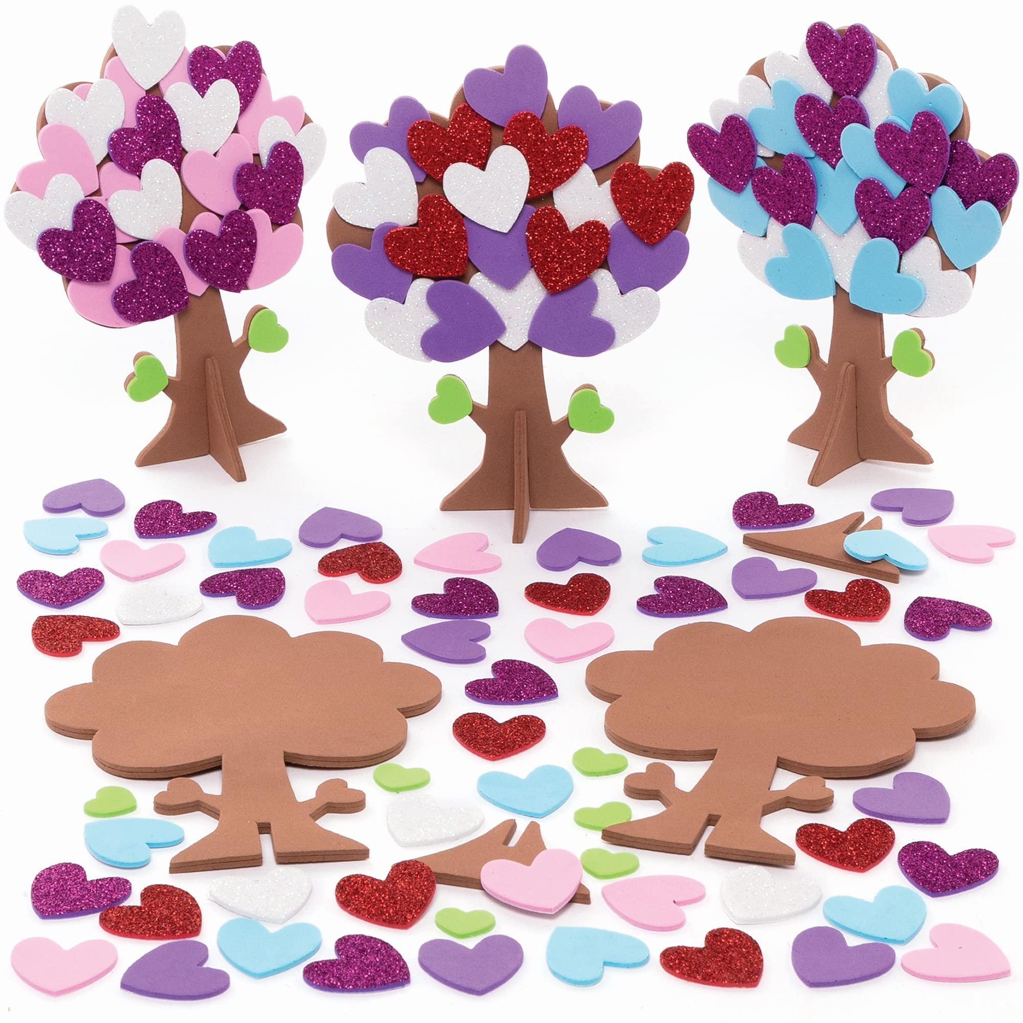 Baker Ross Love Heart Foam Tree Craft Kits - Pack of 5, Valentine's Craft Kits for Kids (FC455)