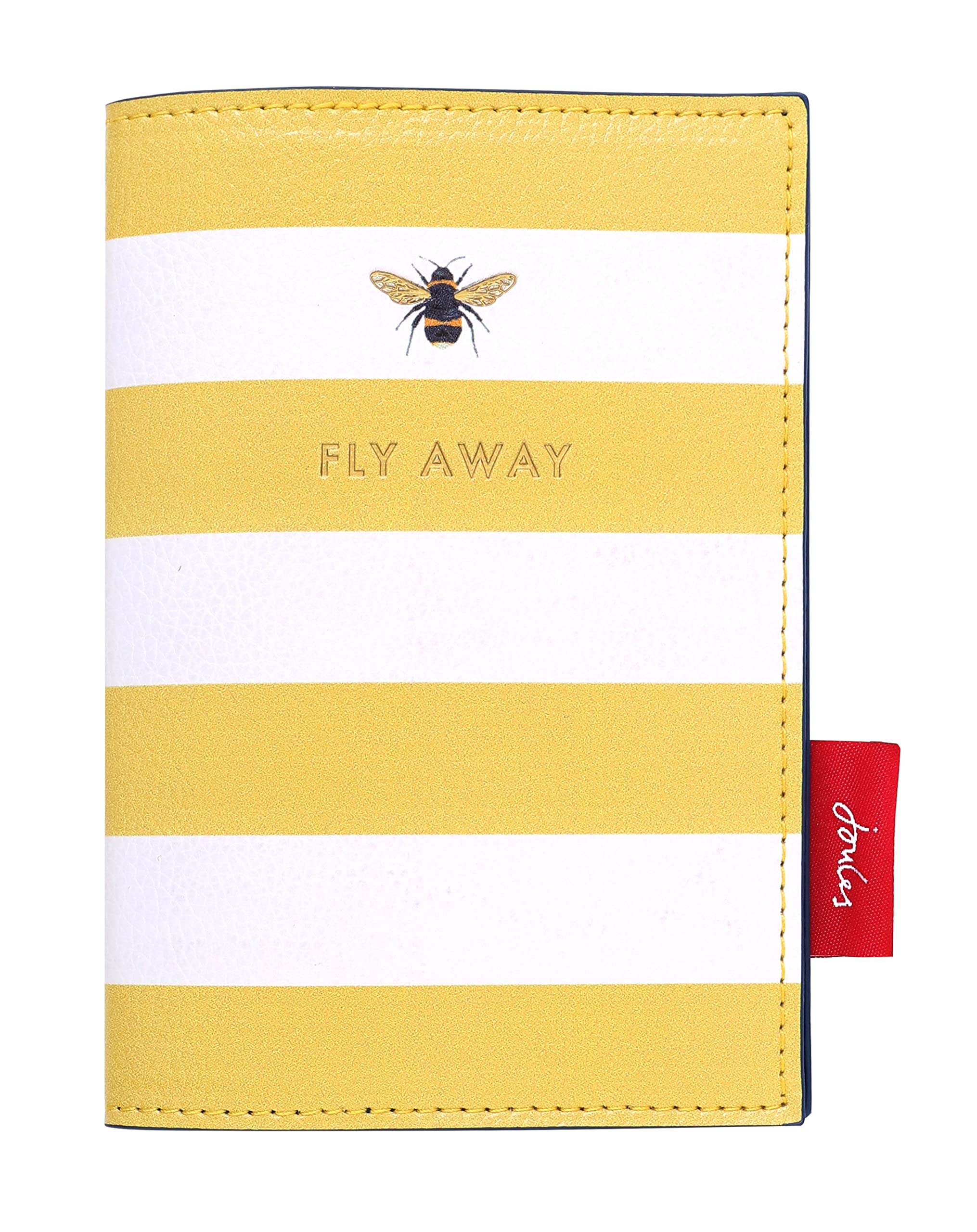 Joules Portico Designs Fly Away' Bee Design Travel Passport Holder cover, Yellow and White Stripe 150mm x 100mm x 8mm