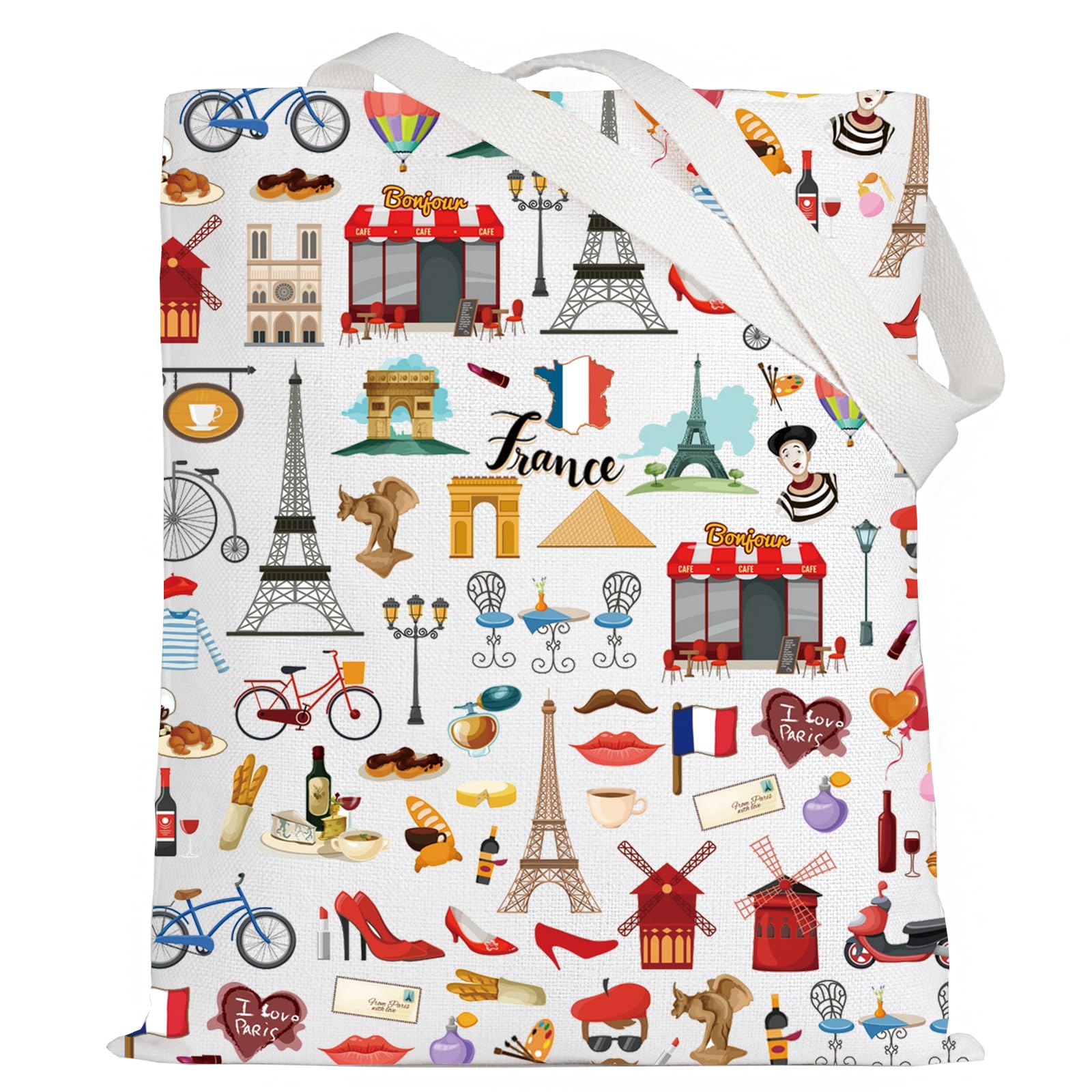 LEVLO France Travel Culture Gift French Theme Travel Pouch Bag Paris Landmarks Gift French Souvenir Gift, France Tote, Cosmetic Bag