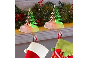MERGUEZ Christmas Stocking Holders for Mantle, Non-Slip Fireplace Stocking Hooks with Colorful LED Light, Unique Christmas Tree Stocking Hangers for Mantle, 2 Pack Stocking Holders for Xmas Party Decoration