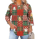 TFSDOD Womens Plus Size Tops 3/4 Length Sleeve Womens Tops Crewneck Pleated Boho Tunic Casual Shirts XL-5X