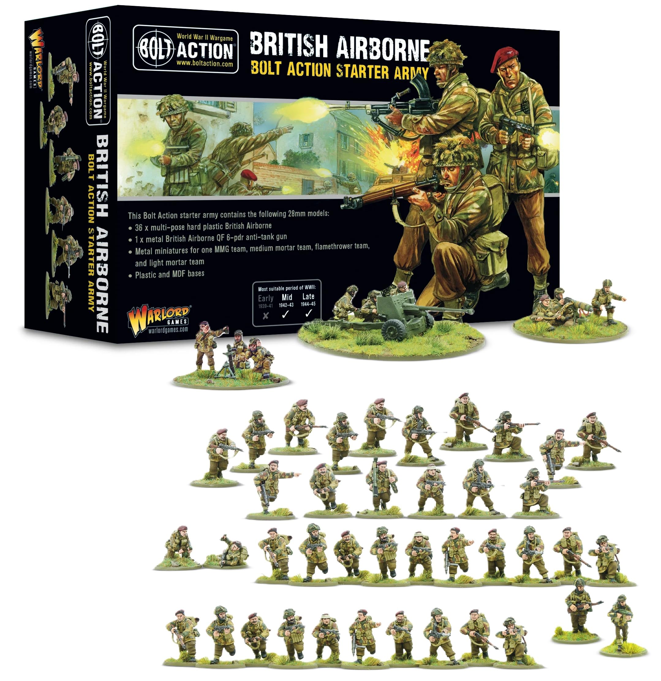 Bolt Action British Airborne Starter Army - 28mm Scale Plastic Miniatures by Warlord Games - Highly Detailed World War 2 Miniatures for Table-top Wargaming