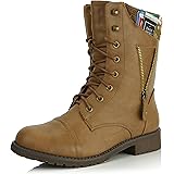 DailyShoes Womens Military up Buckle Combat Boots Zipper Sweater Ankle High Exclusive Credit Card Pocket