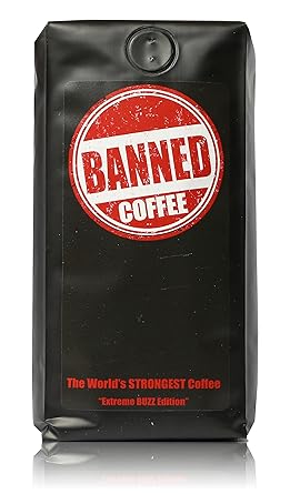 Banned Coffee Ground World's Strongest Coffee - Our Best Super Strong Medium Dark Roast (Ground, 1 lb)