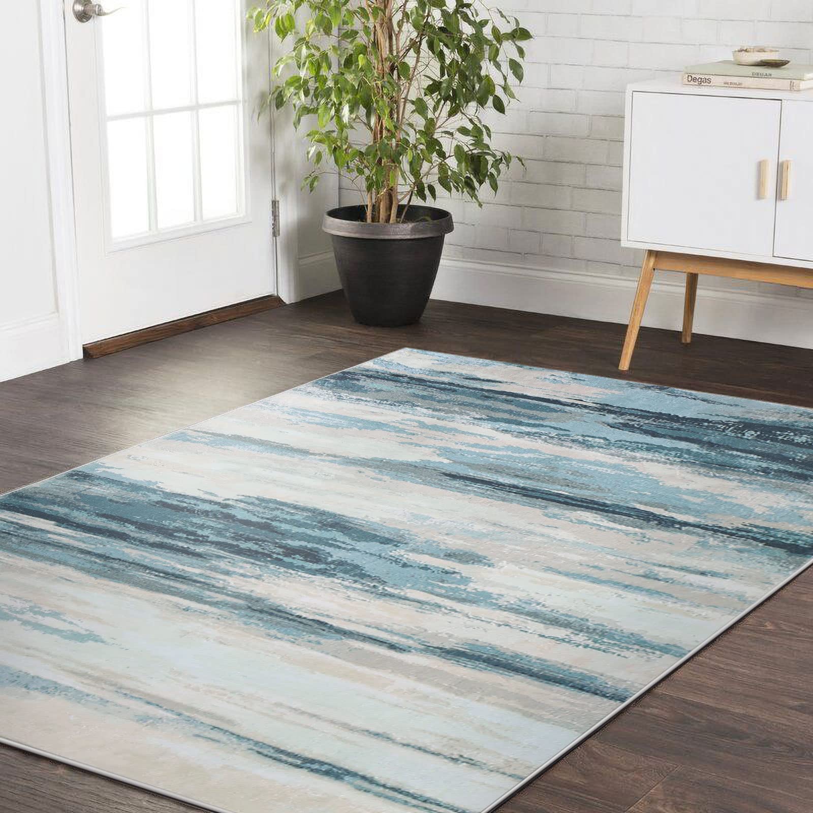 Tinyboy-hbq Rugs Living Room 80x120cm, Modern Soft Rug Bedroom Non Slip Short Pile Blue Large Abstract Area Rugs Carpet Home Decor