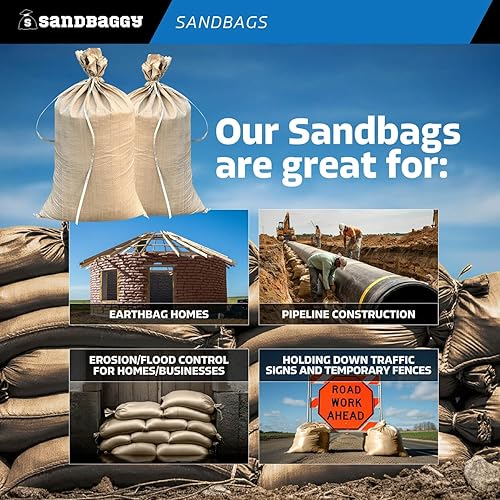Sandbaggy Sandbags | Size: 14" X 26" | White Color | Military Grade | Protects Homes & Businesses From Flooding | Sand Bags Trusted By US Military & Forest Service | Pack Of 100 Bags