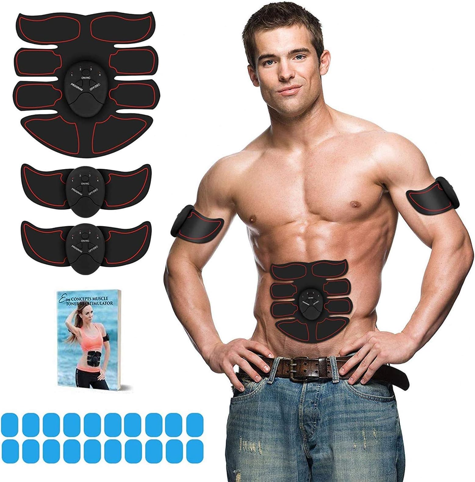 Eon Concepts Muscle Toner Trainer Ultimate Abs Stimulator With 20 EXTRA Gel Pads | EMS Abdominal Toning Belt For Men & Women | Arm & Leg Trainer | Portable Office Home & Gym Fitness Equipments