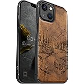 Carveit Magnetic Wood Case for iPhone 13 Case [Natural Wood & Black Soft TPU] Unique Wooden Shockproof Protective Cover Compatible with magsafe (Natural Landscape -Walnut)