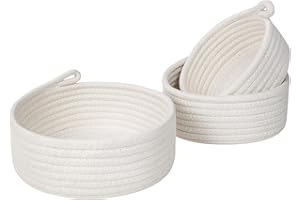 MINTWOOD Design Set of 3 Cotton Rope Nesting Bowls, Small Catch All Basket, Cute Closet Baskets and Bins for Shelves, Mini Table Basket Organizer for Small Accessories