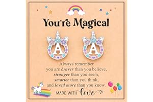 UNGENT THEM Initial Unicorn Stud Earrings Silver CZ Unicorn Earrings for Girls with Card, Birthday Valentines' Day Graduation Christmas Back to School Gifts