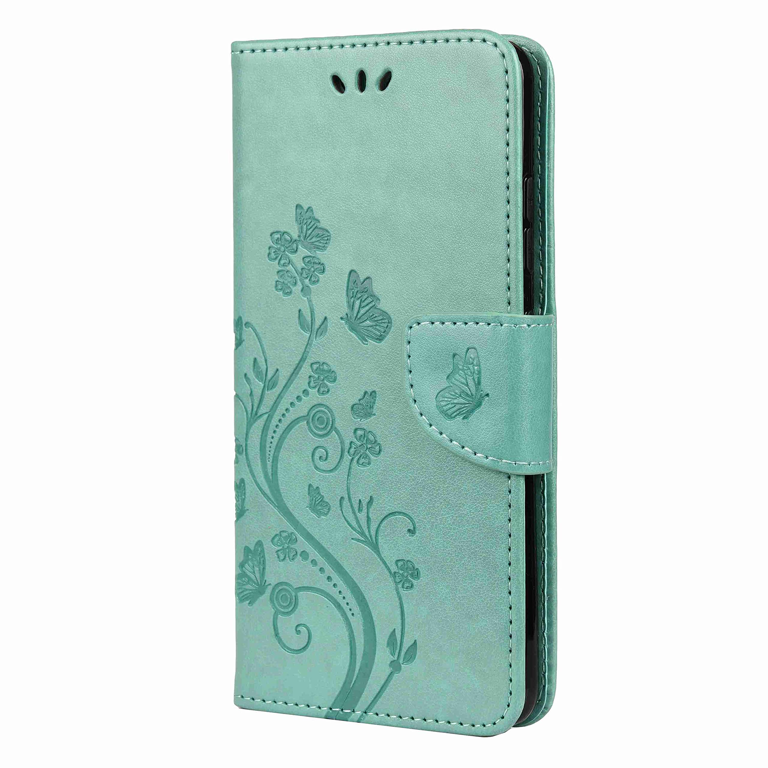 Reevermap MOTO E40 Case MOTO E30 Case E20 Case, Protective Flip Folio Wallet PU Leather Embossed Butterfly Phone CoverFolding Kickstand Card Holder Silicone Bumper Motorola E40/E30/E20, Green
