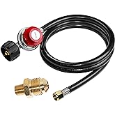 0-20 PSI Adjustable Propane Gas Regulator with 5 Feet Hose for Grill Burner | High Pressure Propane Regulator Hose with QCC1 Tank and 1/8 MNPT Fitting for Gas Grill Burner Turkey Fryer Cooker and Firepit