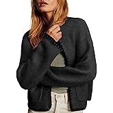 Ziqoty Womens Knit Cardigan Braided Sweaters Trim Open Front Sweater with Pockets Oversized Casual Outerwear Fall Winter