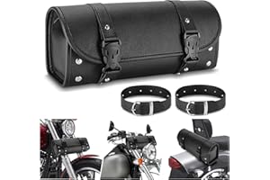 Newruiheng Motorcycle Tool Bag, Universal Motorcycle Fork Bag PU Leather Saddlebags Storage Roll Pouch for Handlebar, Front Fork, Tail Rack, Sissy Bar