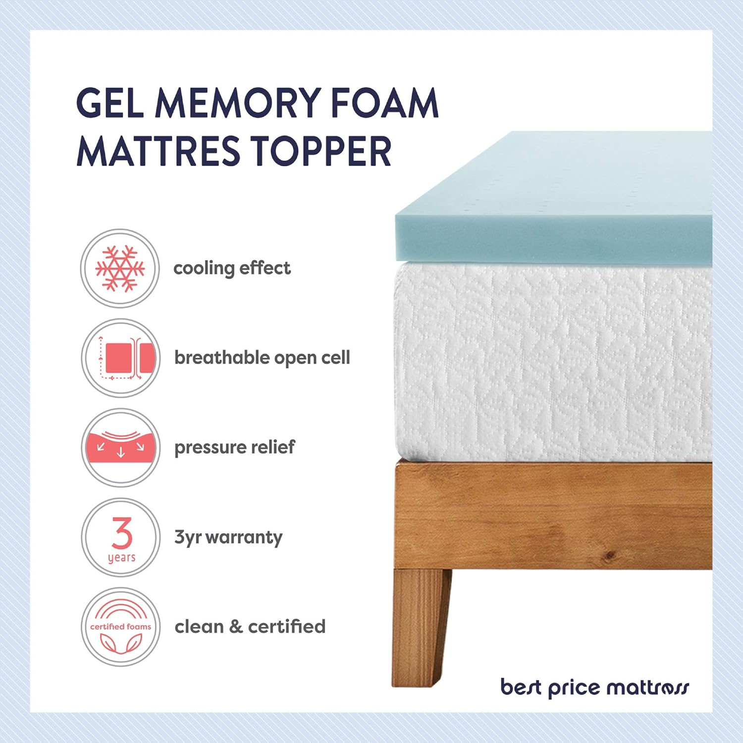 Best Price Mattress Mattress Pad with Cooling Gel Infusion CertiPUR-US Certified, Queen, Blue: Home & Kitchen