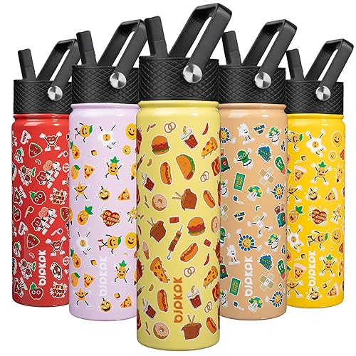 BJPKPK Insulated Water Bottle with Straw Lid, 22 oz Stainless Steel Metal Water Bottles, Reusable Leak Proof BPA Free Water Bottles, Cups, Thermo, Yummy