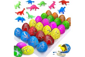 iGeeKid 24 Pcs Hatching Dinosaur Eggs for Kids Dinosaur Birthday Party Favors, Grow in Water Hatch Dinosaur Egg with Assorted Color Crack Science Kits Novelty Toy Xmas Stocking Stuffers