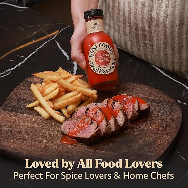 KUSI FOODS ANDEAN HEAT PERUVIAN HOT SAUCE, MADE WITH LIMO CHILI, RED BELL PEPPERS, VINEGAR AND SALT, CITRUSY, SPICY & SLIGHTLY SWEET, FERMENTED 50 DAYS, 8.5 OZ