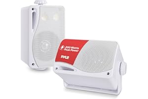 Pyle 3-Way Indoor & Outdoor Box Speaker System - 3.5" 200 Watt Compact Wall Mount Speakers for Home, Patio, Deck, Garage, Poolside, or Studio Use - Dual Speaker Set - PLMR24 (White)