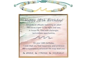 Sereney Birthday Gifts for Women, Handmade Wave ID Bracelet as 13th 16th 18th 21st 40th 50th 60th Birthday Gifts for Girls, Adjustable Natural Stone Bracelet as Stocking Stuffers Teen Girls Gifts Idea