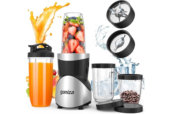 Smoothie Blender, Ganiza Blenders for Smoothies with 15-Piece Blender and Grinder Combo, 4 BPA-Free Personal Blender Cup, for
