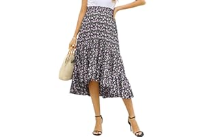 FUNJULY Maternity Skirt Women's High Waist Maternity Skirts Ruffled Tiered Casual A Line Swing Boho Skirts for Women