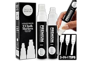 SAVVY & SORTED Large Erasable White Chalk Markers, 2PK 10 and 15mm Bold Marker for Glass Window, Washable Chalkboard Paint Board Jumbo Pens