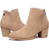 SHIBEVER Women's Ankle Boots Heel: Chunky Low Heeled Almond Toe Short Booties with Zipper Faux Suede Dress Western Fall 2025 Shoes