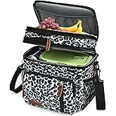 MIYCOO Lunch Bag & Lunch Box for Women Men, Double Deck Leakproof Insulated Soft Large Adult Camping Cooler bag for Work, Beach, Picnic, Travel (Leopard print, 15L)