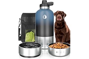HEMLI Dog Water Bottle, Insulated Dog Travel Water Bottle, Stainless Steel Pet Water Bottle Dispenser Portable Food and Water Bowl for Dogs with Carrying Case for Walking Dog Canteen Travel Kit